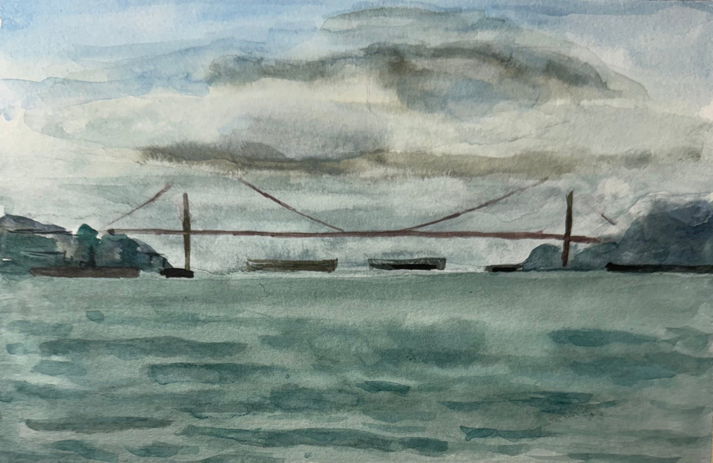 Golden gate view, 5.5”x8.5”, watercolor