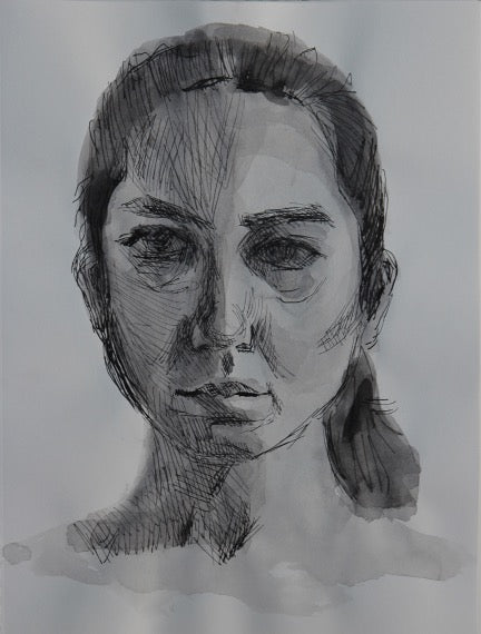 Self portrait, 11”x15”, ink and calligraphy