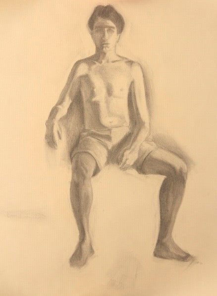 Seated man, 20”x28”, charcoal on paper