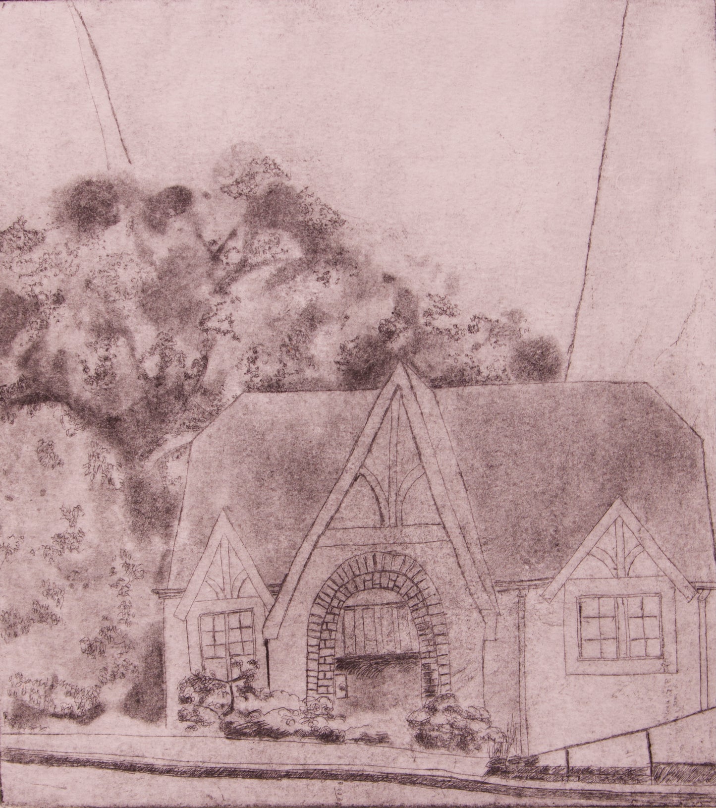 House up the hill, 8”x8.5”, etching