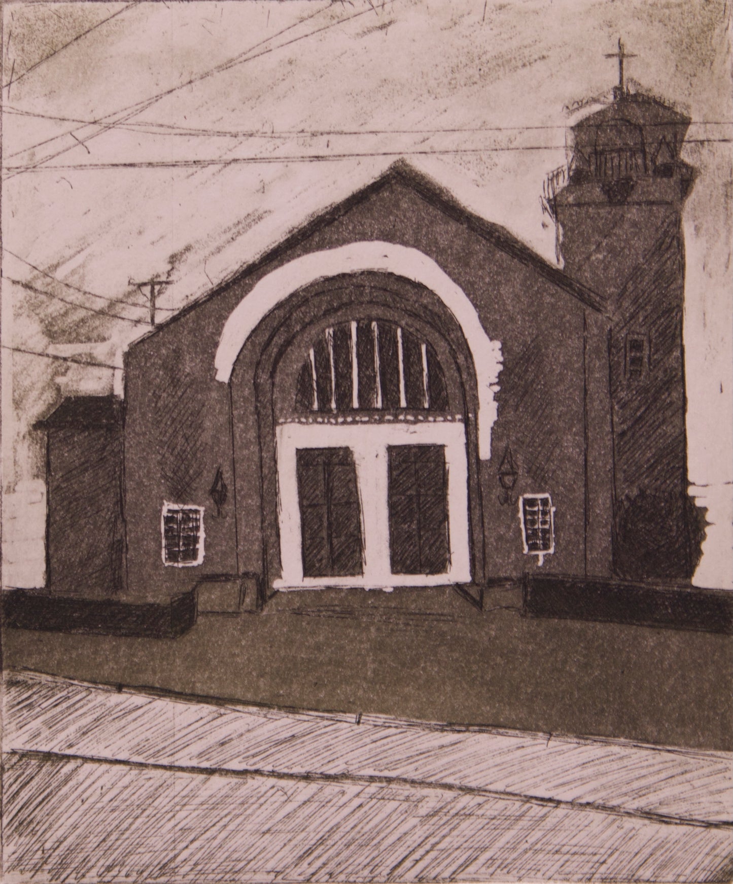 Grace Lutheran Church, 4”x4.5”, etching