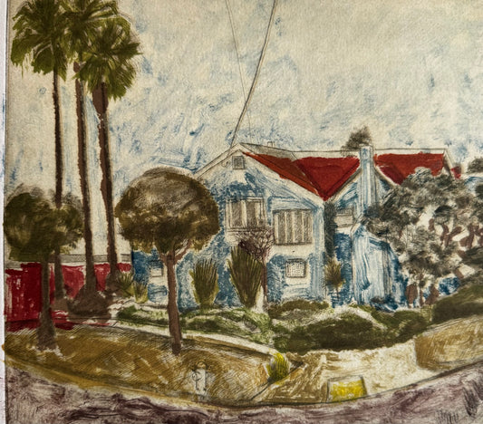 Berkeley landscape, 10”x11”, Etching and monotype