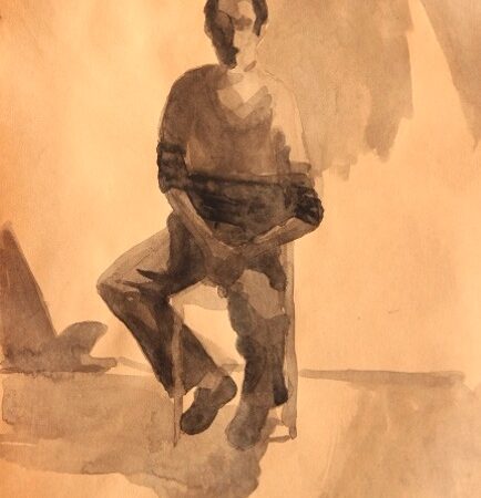 Figure on Chair – Ink & Brush – 30x40cm