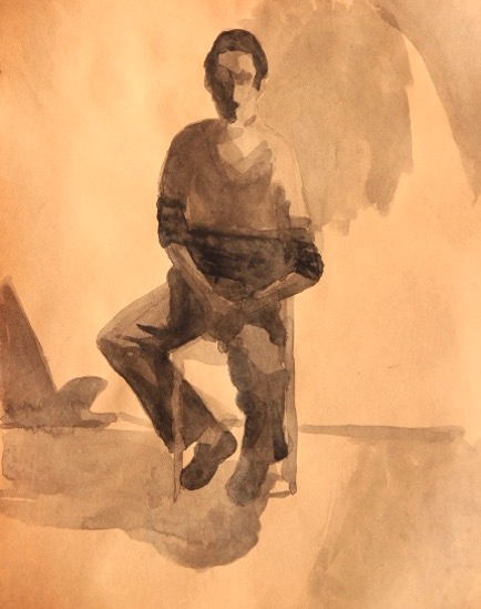 Figure on Chair – Ink & Brush – 30x40cm